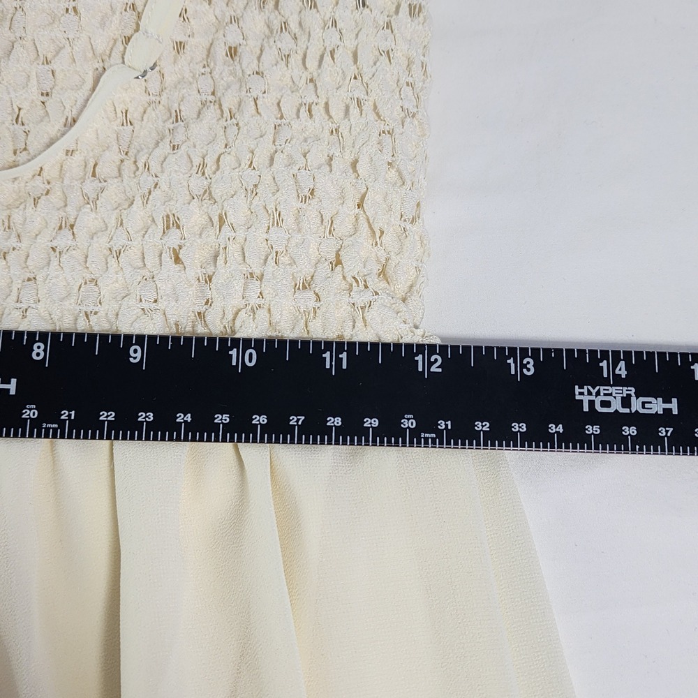 Womens Boho Lace Bodice Mini Dress Medium Cream Neutral Feminine Dainty Coquette - Picture 11 of 12